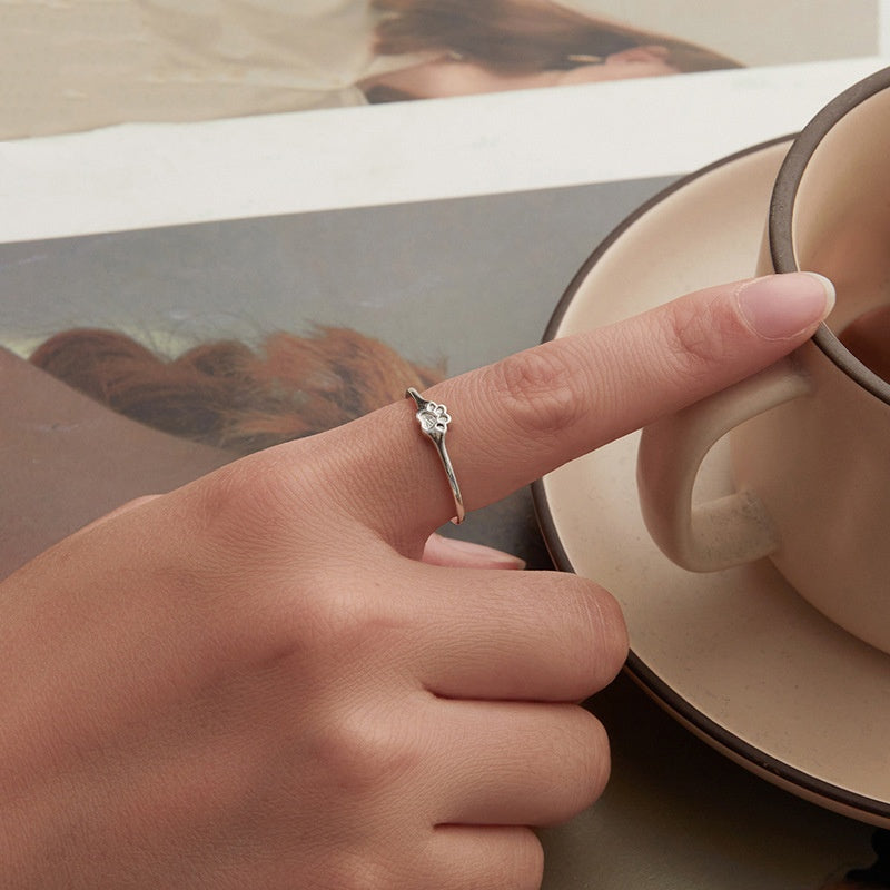 S925 Sterling Silver Cute Pet Paw Print Open Ring