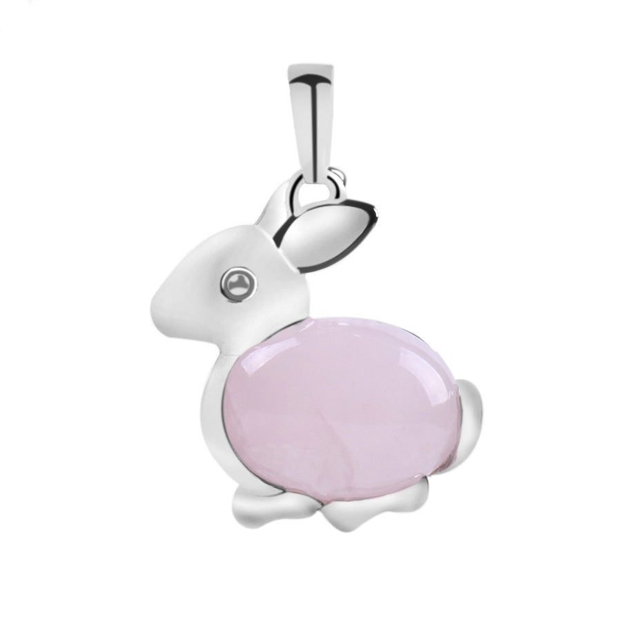 Crystal Jewelry Rabbit Natural Stone Pendant Necklace