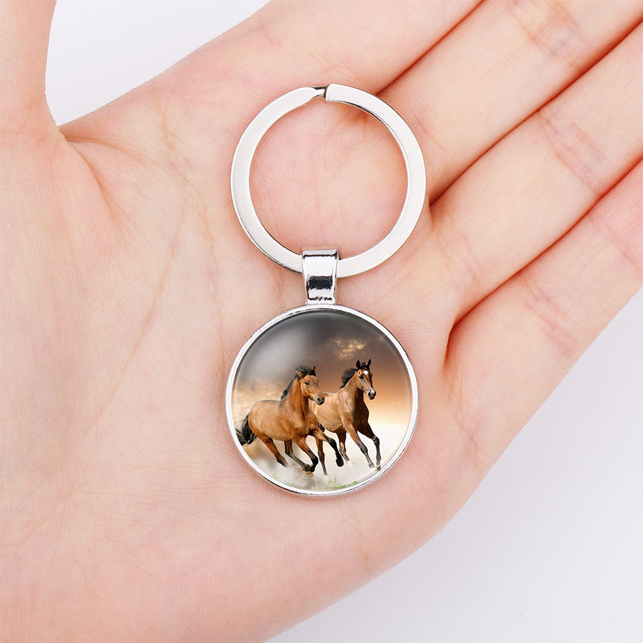 Hot Selling Horse Time Gem Glass Keychain