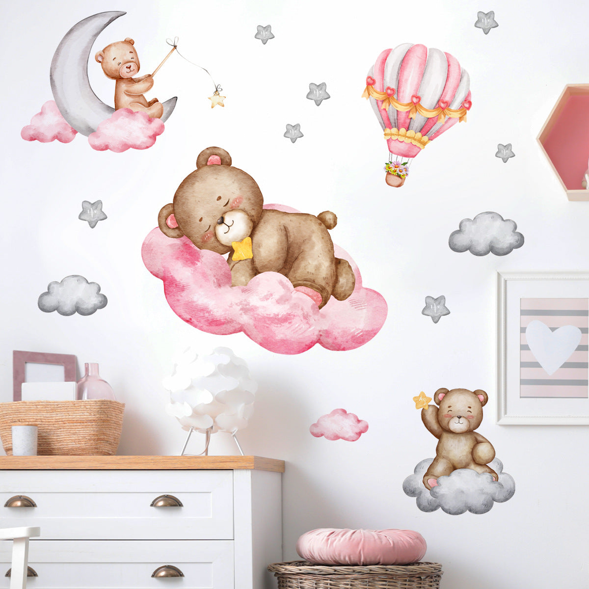 Cartoon Animal Bear Hot Air Balloon Self-adhesive Wall Sticker