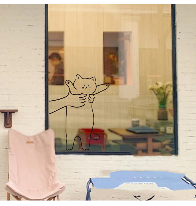 Cute Cat Funny Interactive Glass Door Anti-collision Sticker Clothing Pet Shop Cat Coffee Decoration Wall Sticker