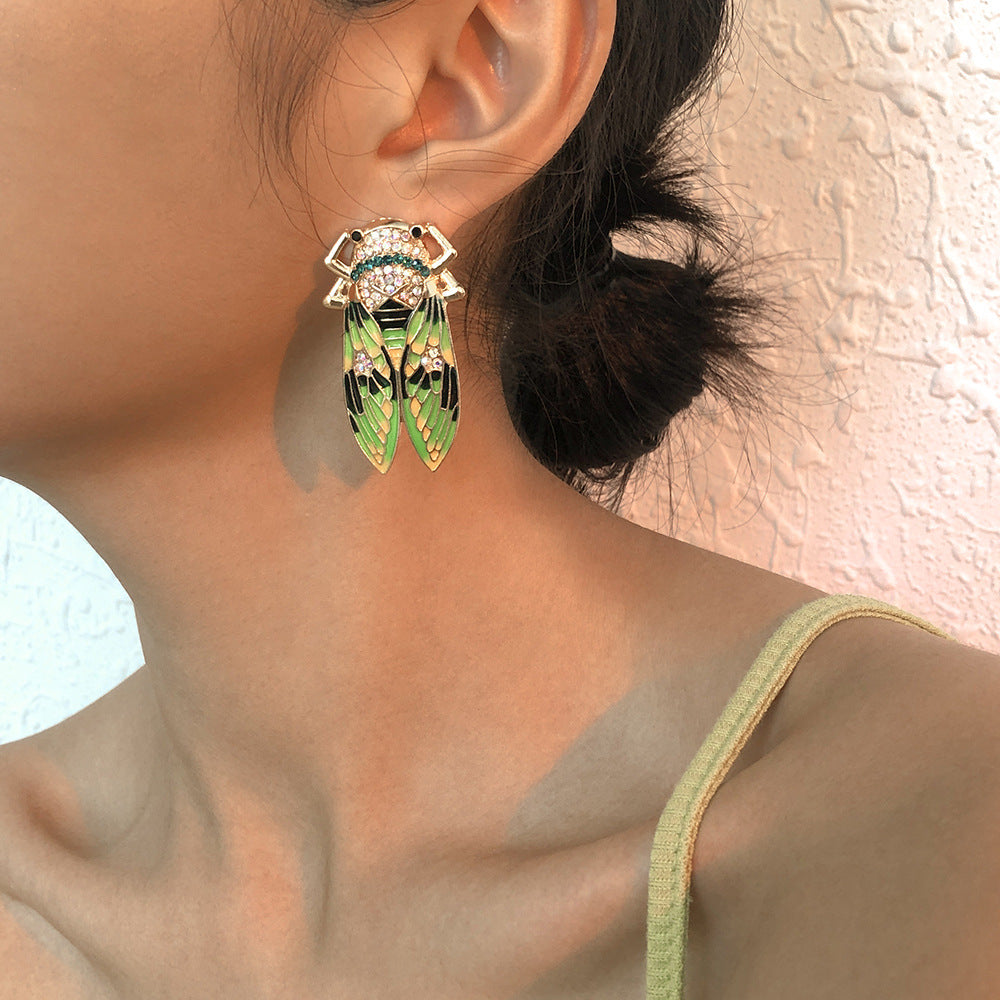 Fashion Small Animal Diamond Tassel Earrings