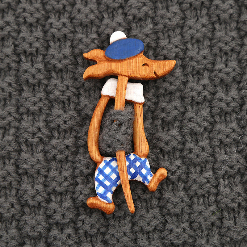 Wooden Animal Brooch Cute Gift Knitted Sweater