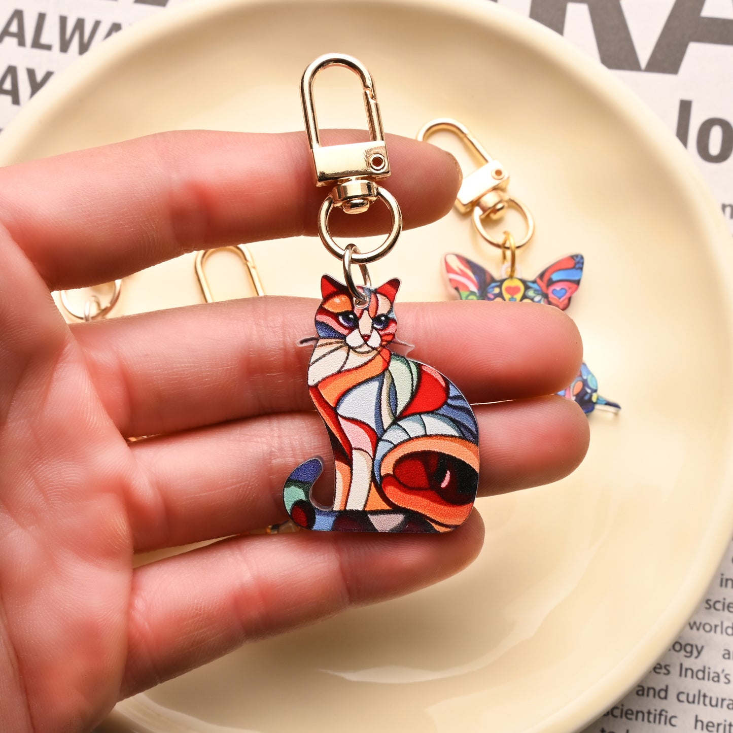 Animal Theme Cartoon Cat Puppy Acrylic Keychain