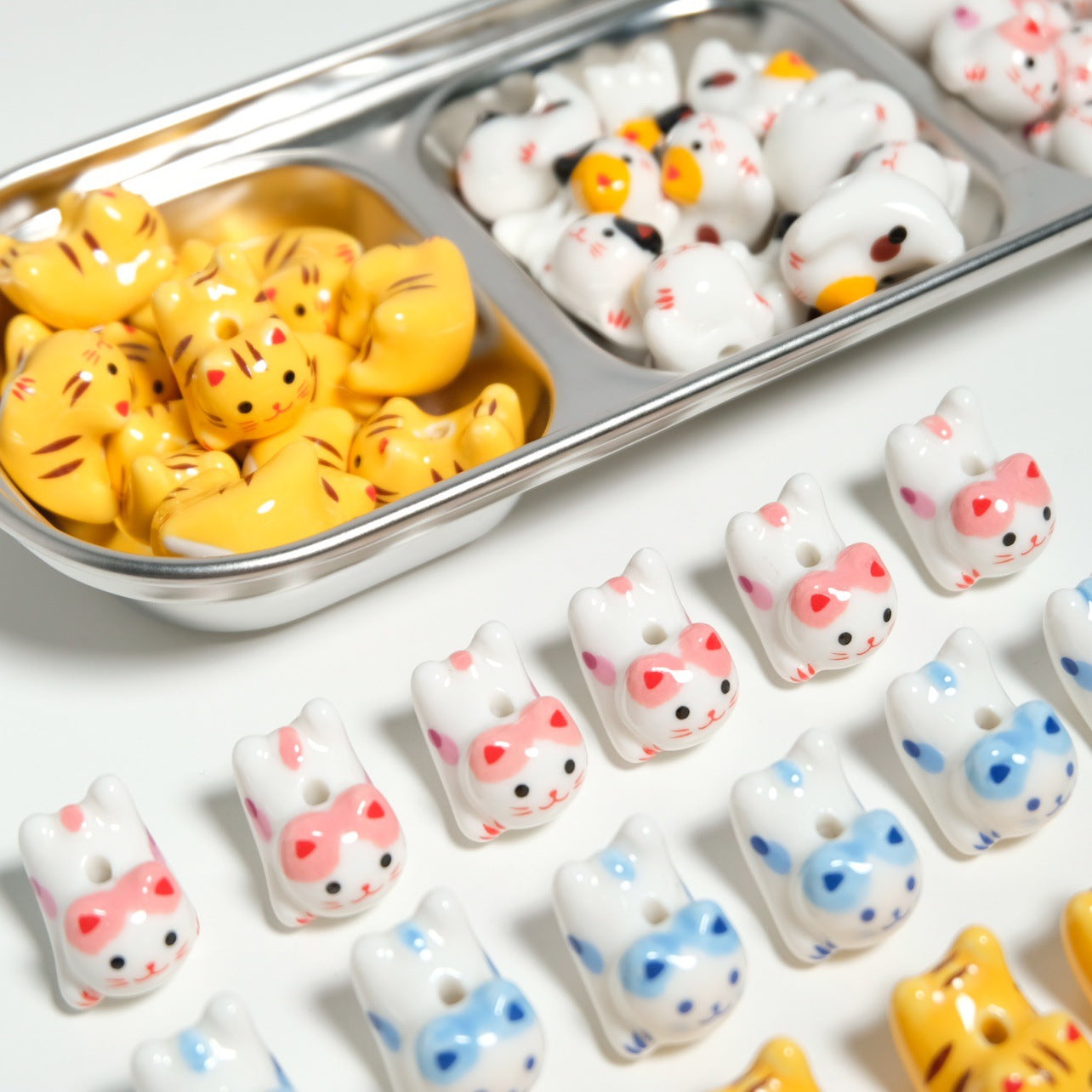 Cute Cat Beaded Wind Chimes Bracelet Necklace Handmade Lying Cute Cute Animal Ceramic Ornament