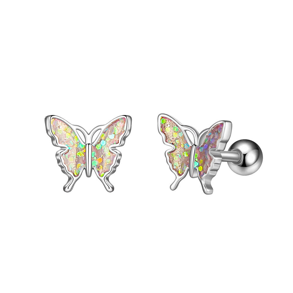 Oil Dripping Butterfly Ear Bone Stud Earrings Piercing Jewelry