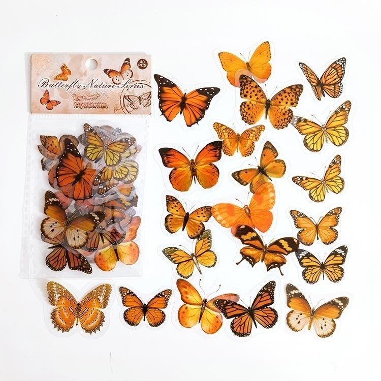 PET Sticker Bag Butterfly Nature Series Fresh And Retro Notebook Material Decoration Stickers
