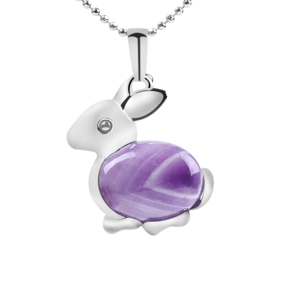Crystal Jewelry Rabbit Natural Stone Pendant Necklace