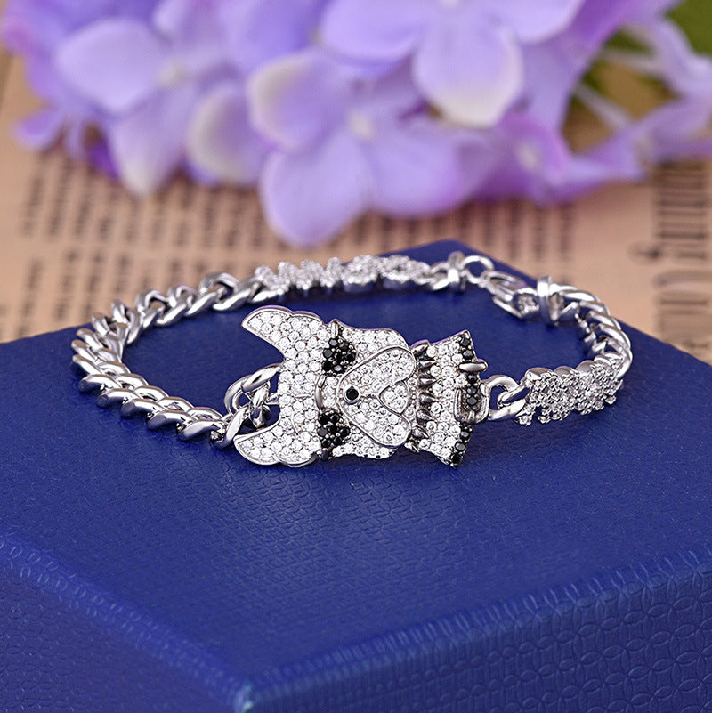 Bracelet With Crystal Diamonds And Glasses Cute Dog Personality