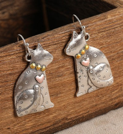 Metal Carved Cat Earring Pendant For Ladies