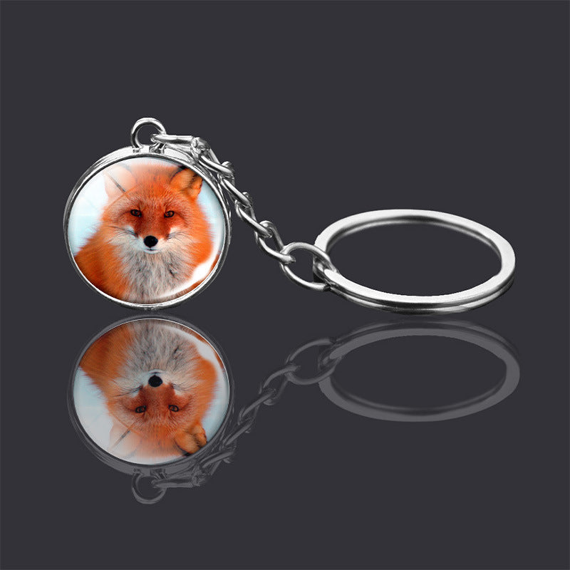 Animal Double-sided Glass Ball Keychain Jewelry
