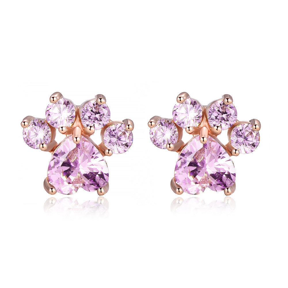 Fashion Cat Footprints  Crystal Earrings For Women