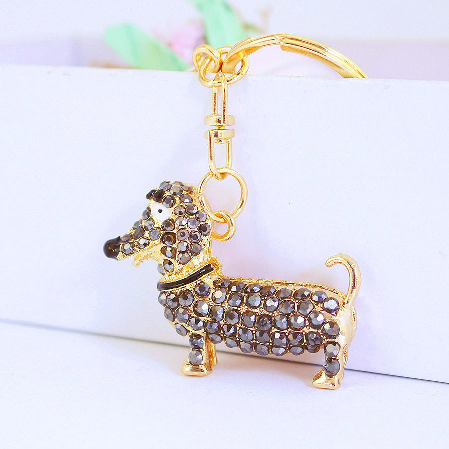 Cute Crystal Dachshund Animal Pet Keychain Key Chain Package Pendant