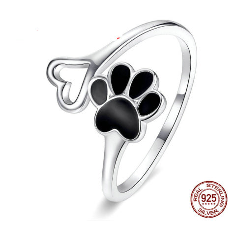 S925 Silver Pet Cat's Paw 8-word Ring