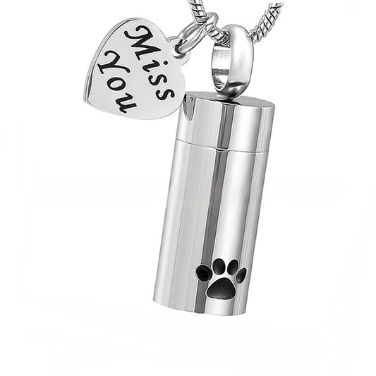 Ashes Necklace Can Be Opened Cylindrical Paw Print Cinerary Casket Pendant Ornaments