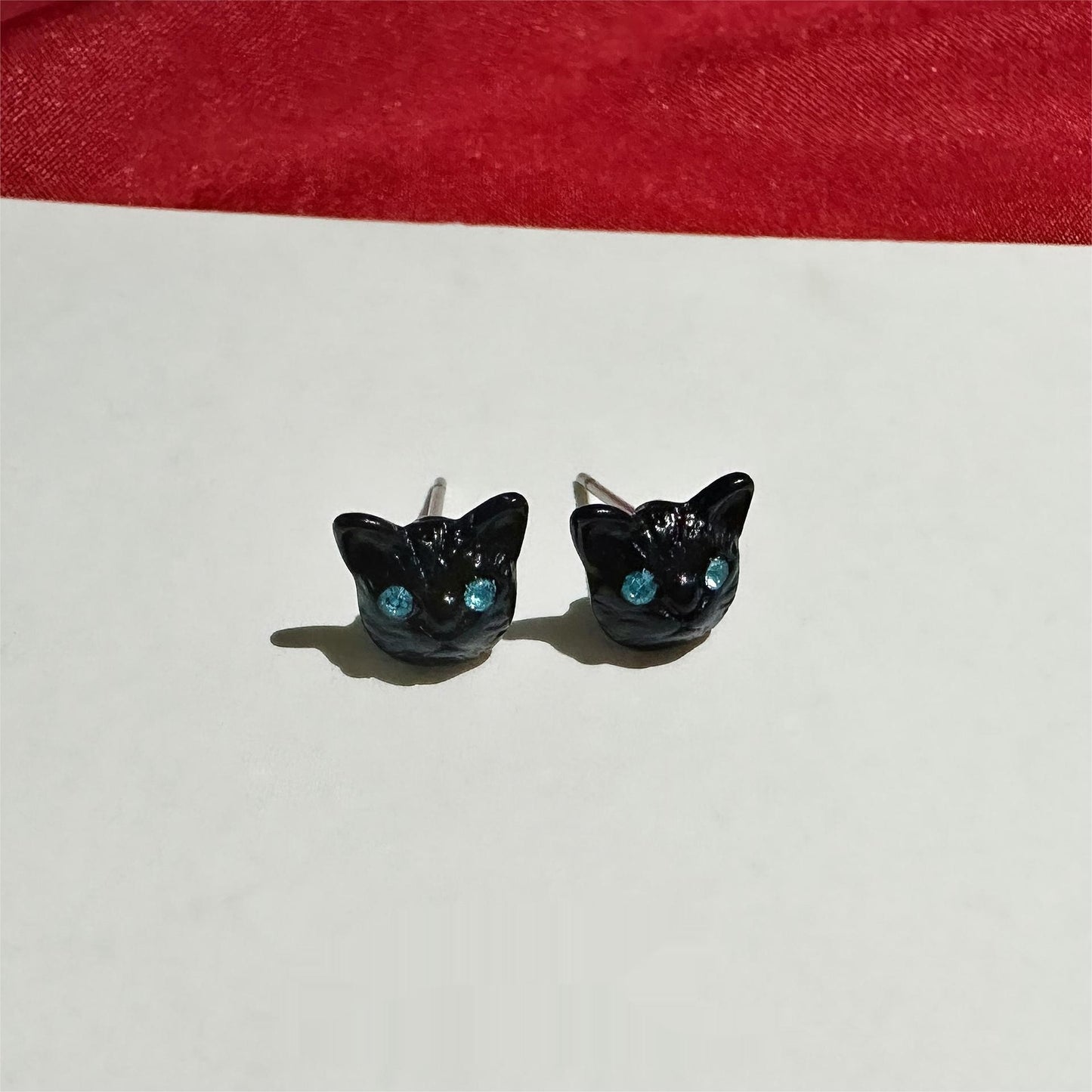 Creative Cartoon Black Kitten Ring And Earrings