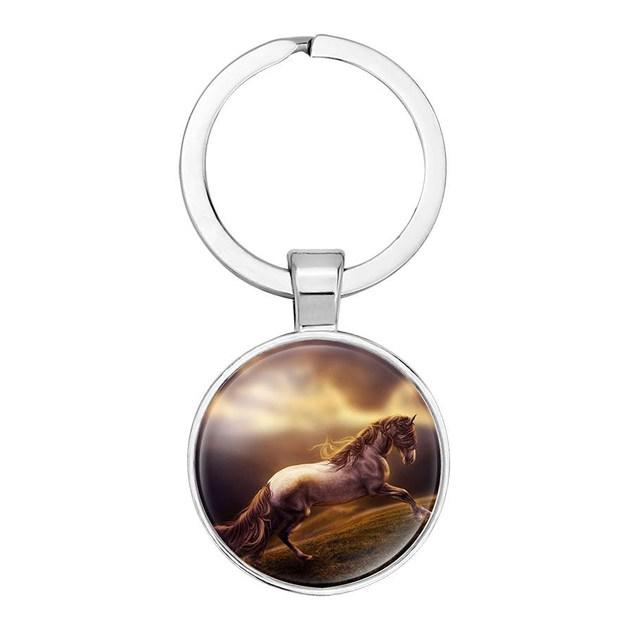 Hot Selling Horse Time Gem Glass Keychain