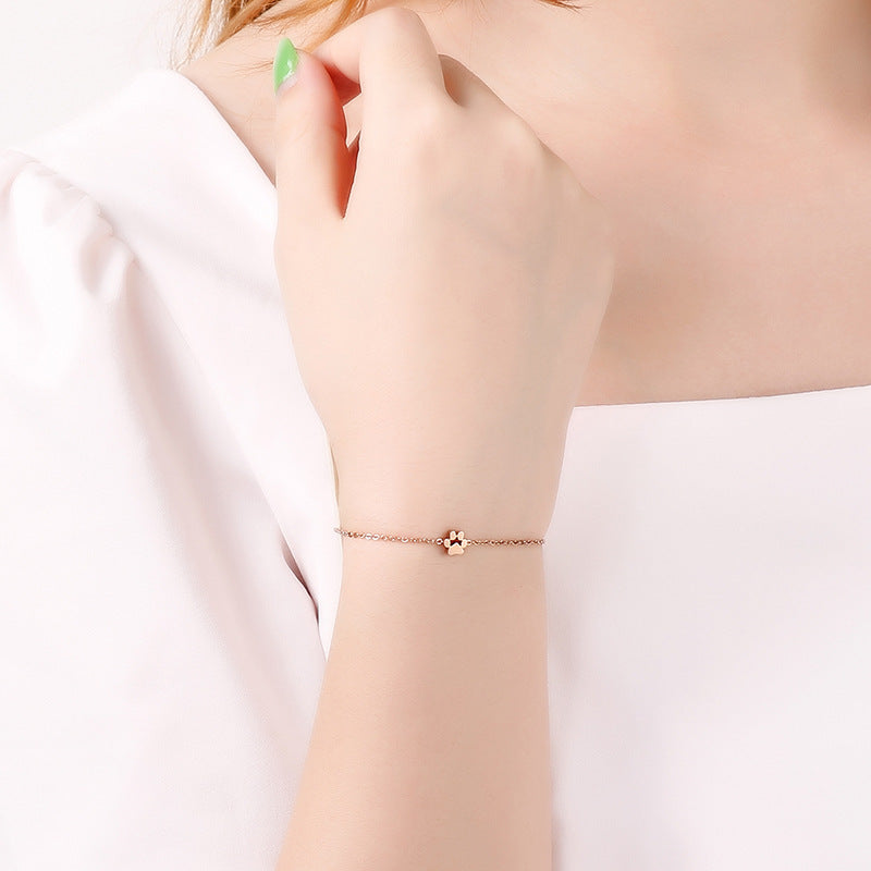 Small Animal Paw Print Titanium Steel Cat Foot Print Bracelet