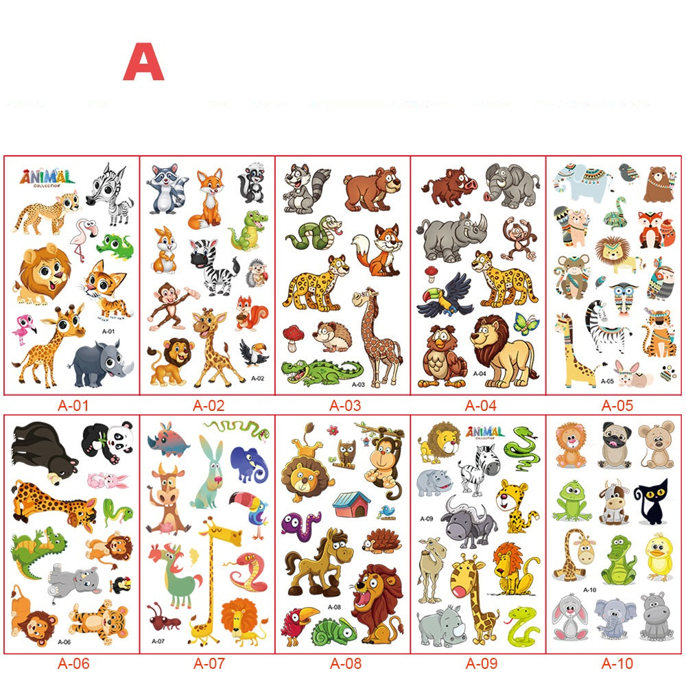 Children's Cartoon Animal Tattoo Sticker Waterproof Cute Face Pasters Temporary Stickers