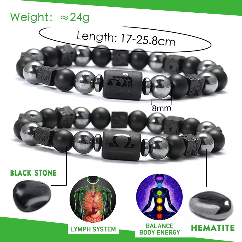 Twelve Zodiac Bracelet Couples Volcanic Stone Handmade Beaded Bracelet Accessory