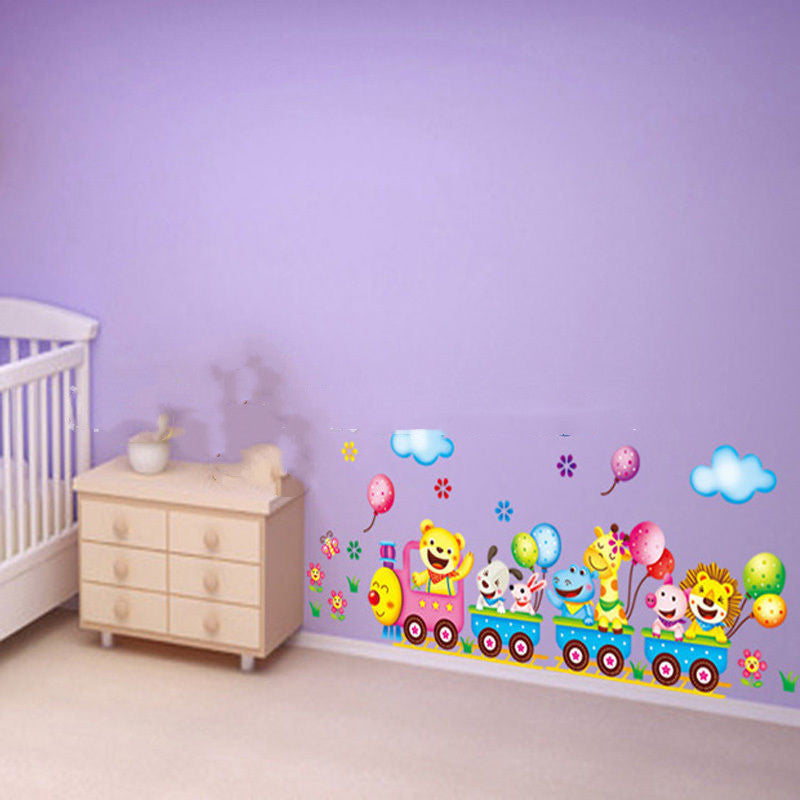 Trumpet Kids Animal Train Cartoon Wall Sticker