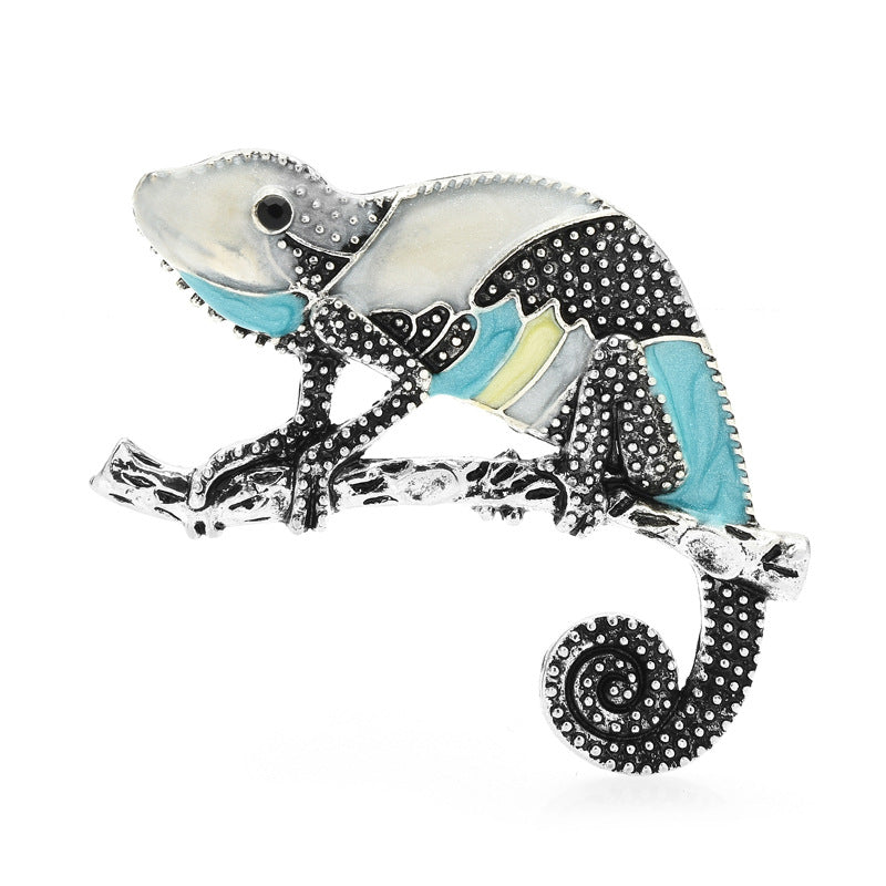 Painted Faux Enamel Chameleon Brooch Accessory