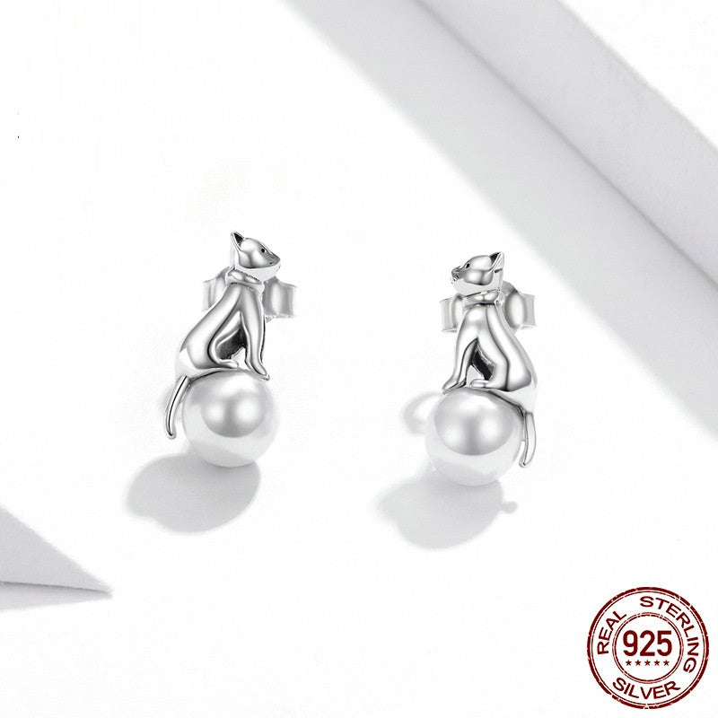 Cat Cute Animal Pearl Simple Earrings Women