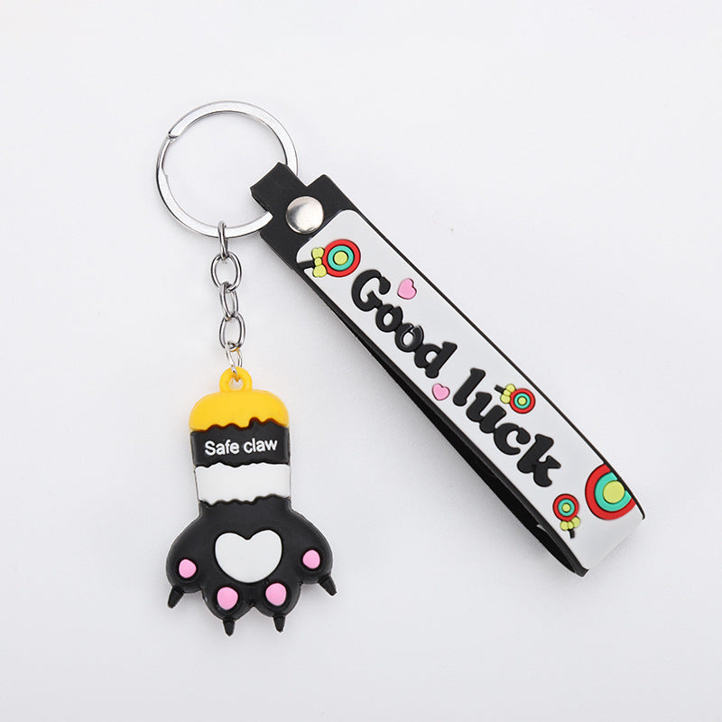 Creative Cartoon Cat Paw Girl Heart Stereo Keyring