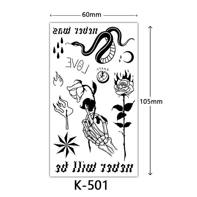 English Letter Flower Butterfly Sketch Line Waterproof Tattoo Sticker