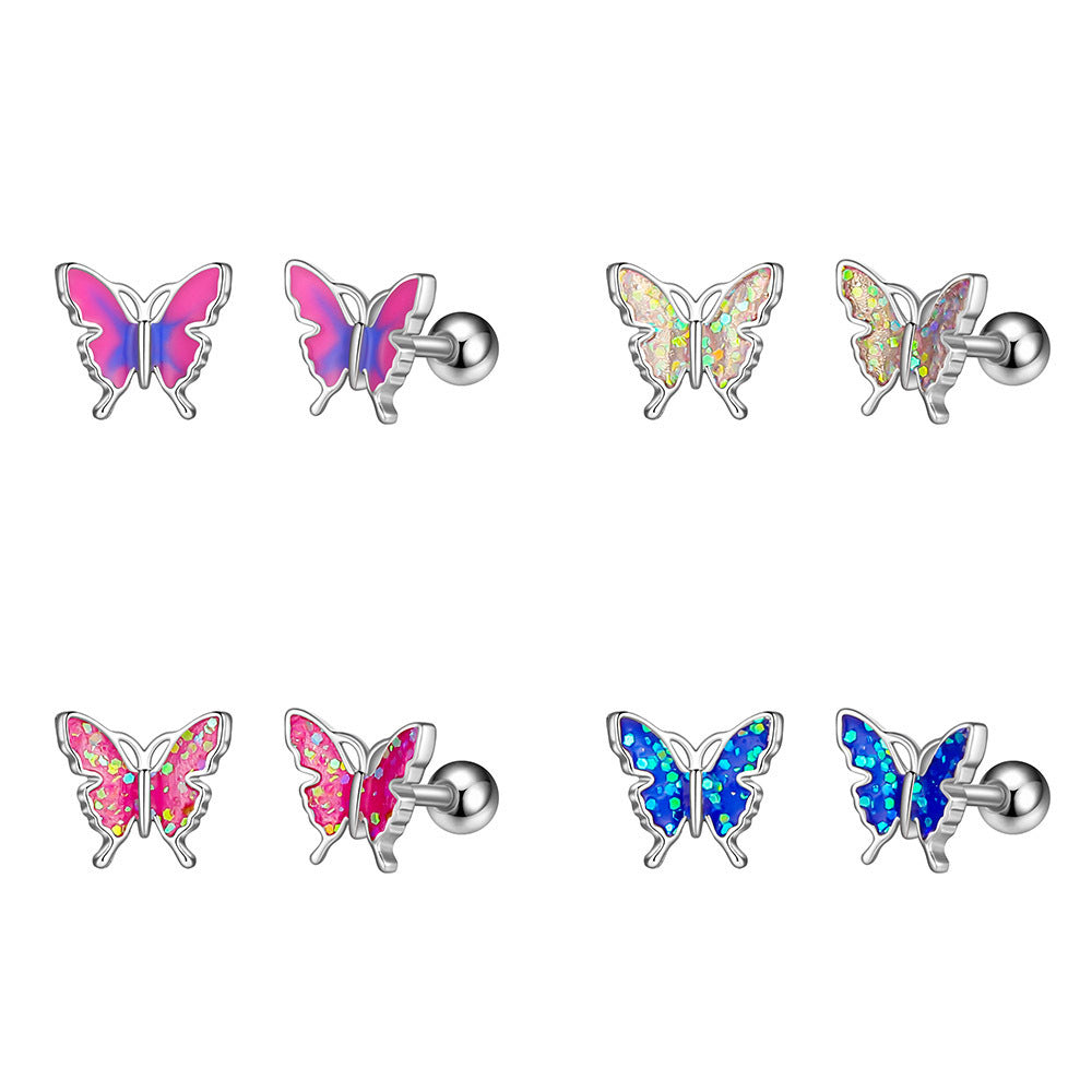 Oil Dripping Butterfly Ear Bone Stud Earrings Piercing Jewelry