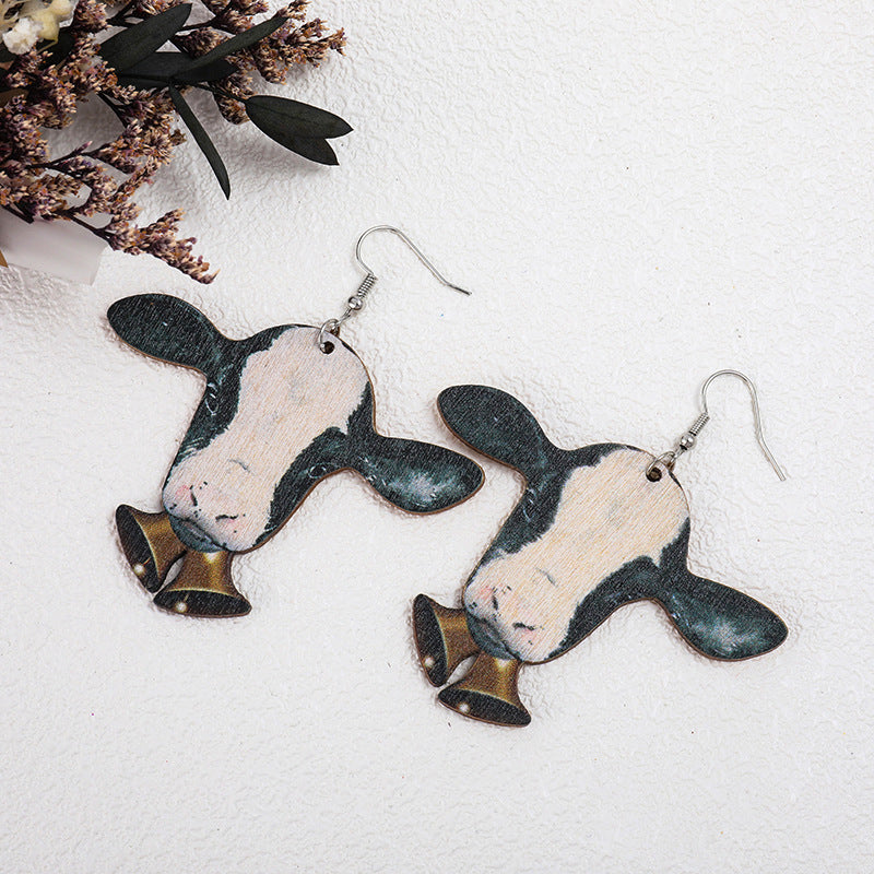 Retro Creative Animal Western Style Wooden Earrings