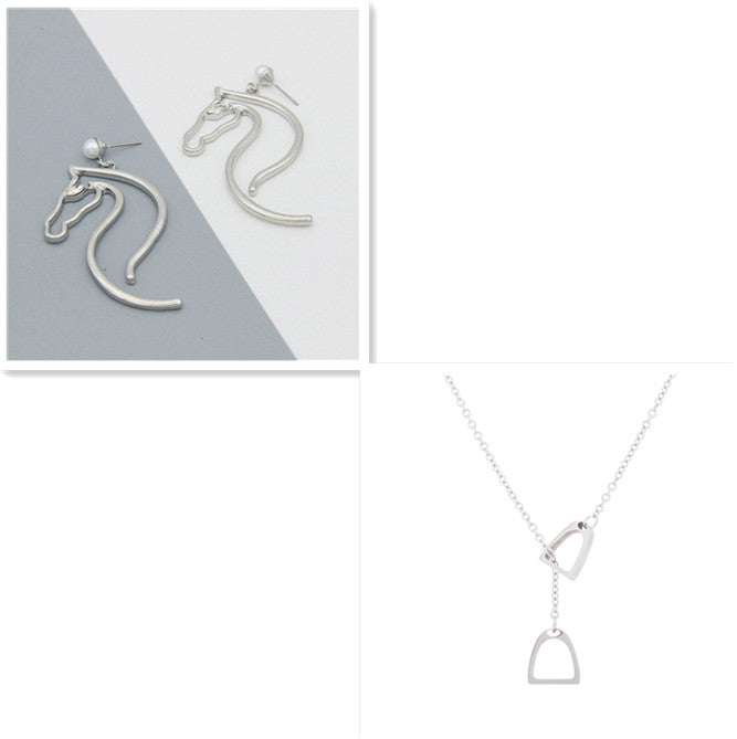 Pearl Ear Jewelry Alloy Horse Head Animal Big Earrings