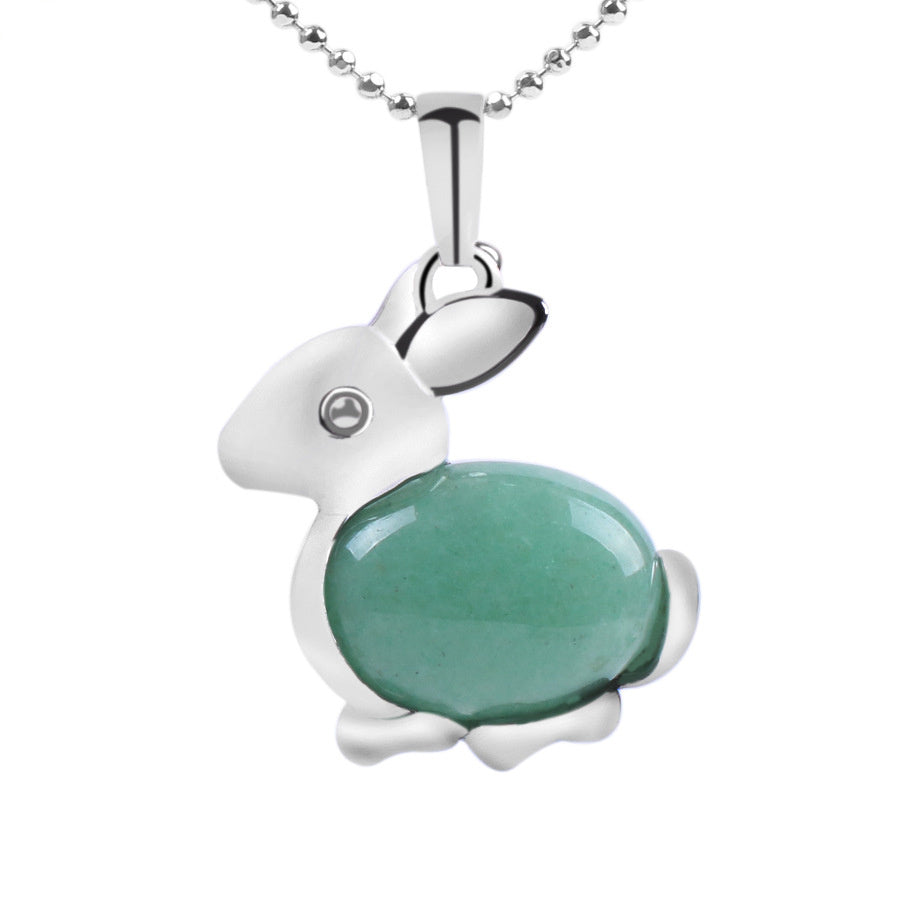 Crystal Jewelry Rabbit Natural Stone Pendant Necklace