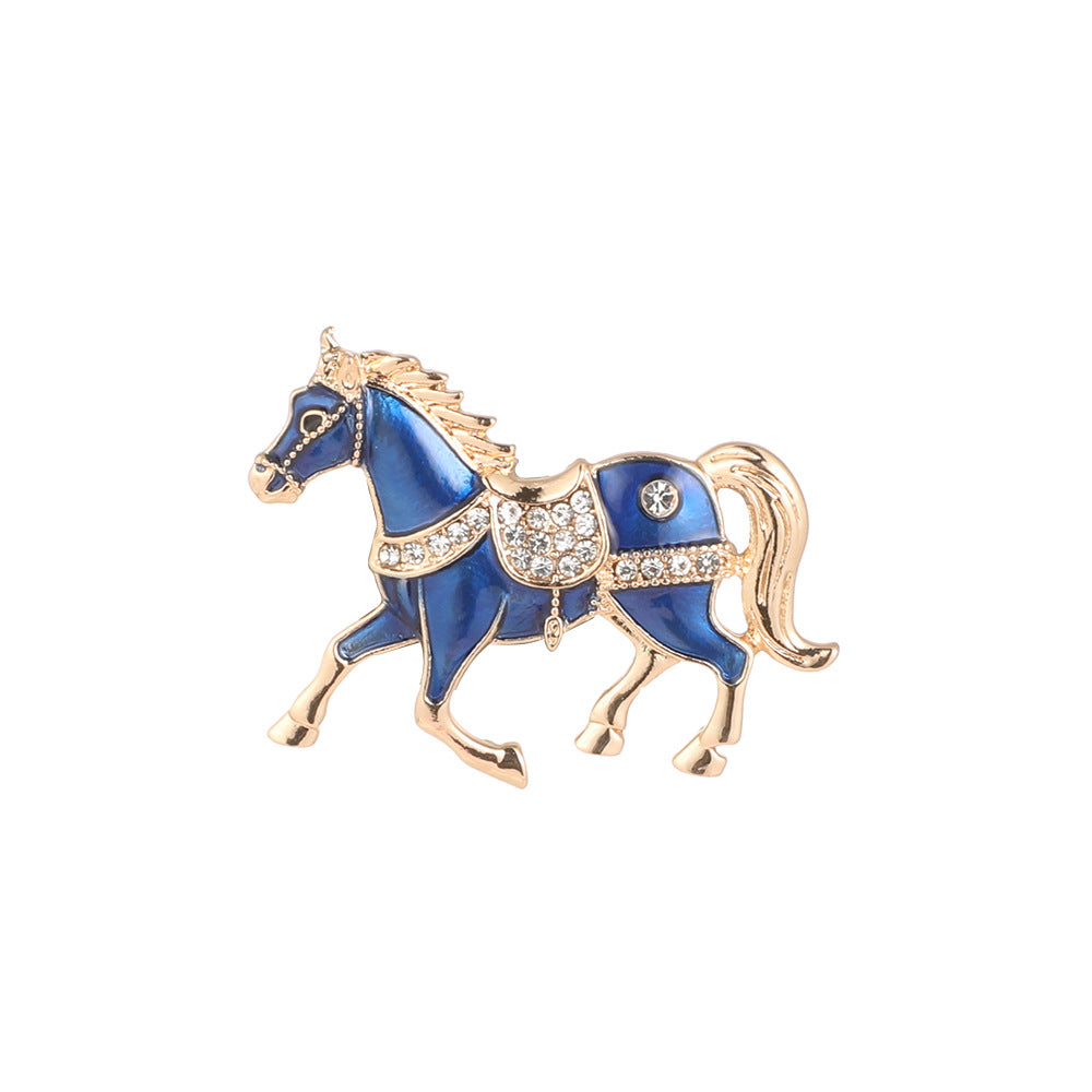 Affordable Luxury Fashion Chinese Zodiac Horse Drop Oil Diamond Brooch High Sense