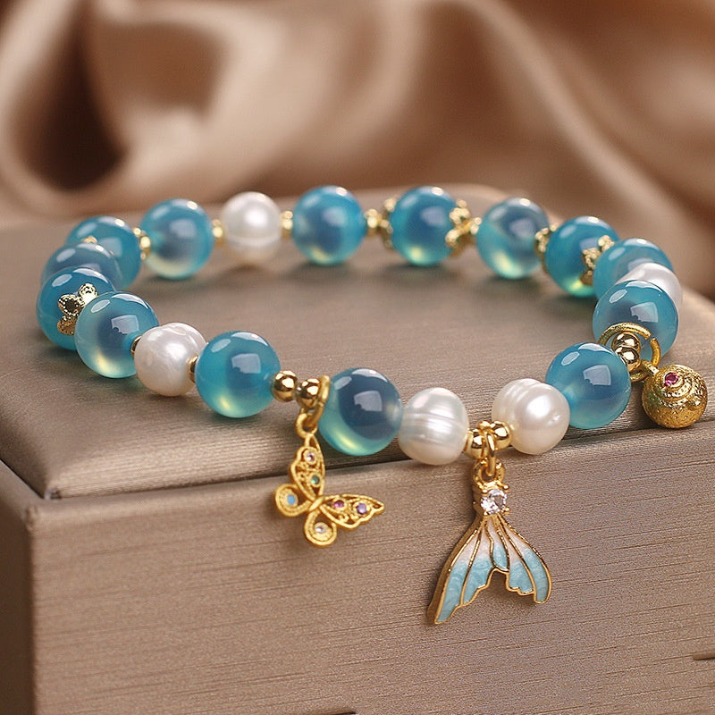 Dreamy Blue Sugar Agate Bracelet Women's Bangle Chinese Style