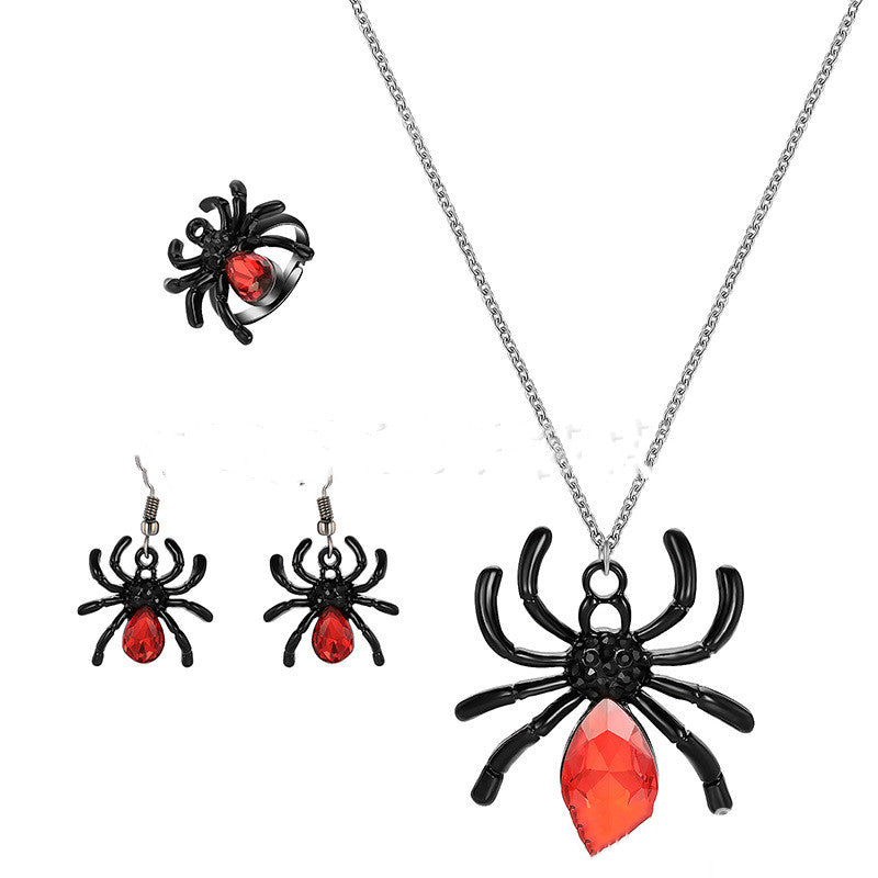 Spider Necklace Ring Live Earring Set
