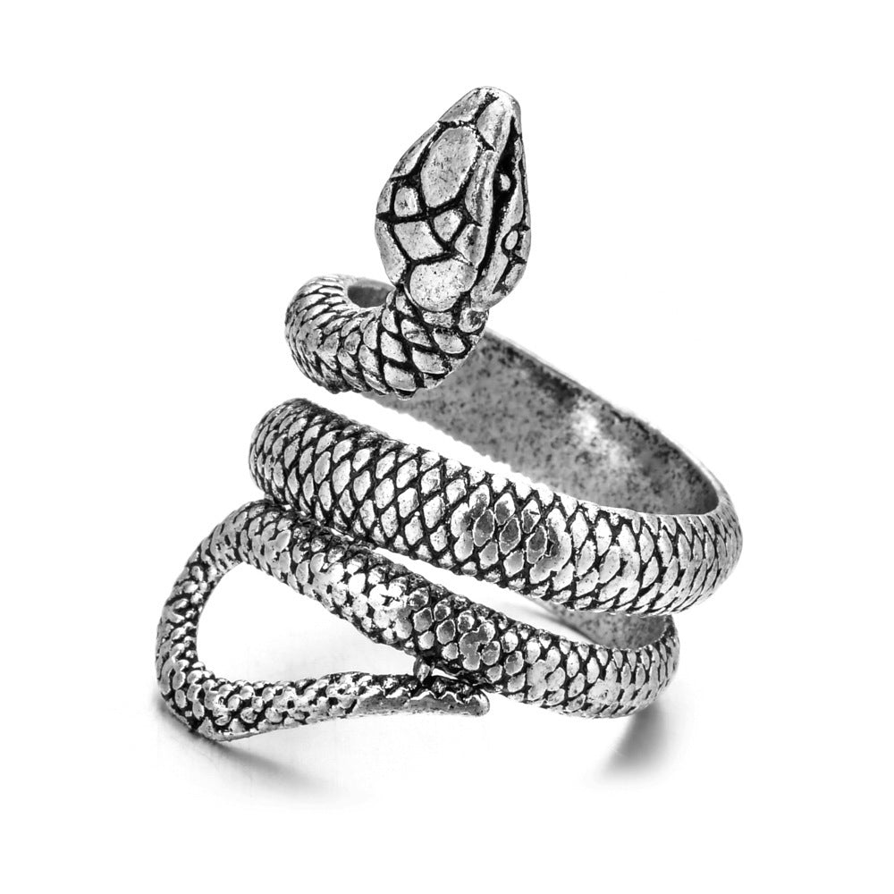 Animal Spirit Snake European And American Retro Punk Exaggerated And Personalized Men And Women Winding Snake Animal Opening Ring