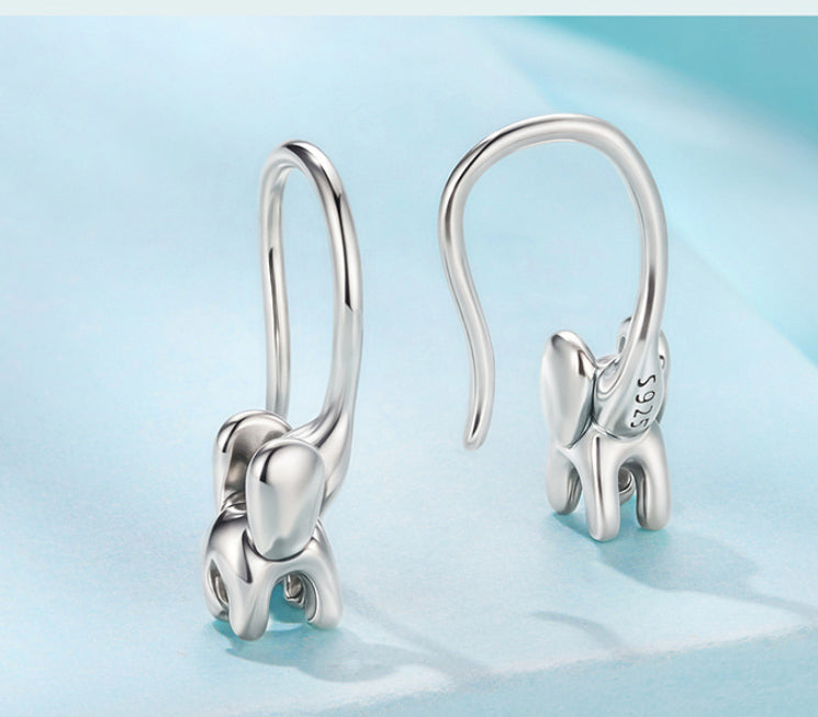 Silver New Animal Elephant S925 Pure Silver Ear Hook Simple Cute Animal Lucky Earrings