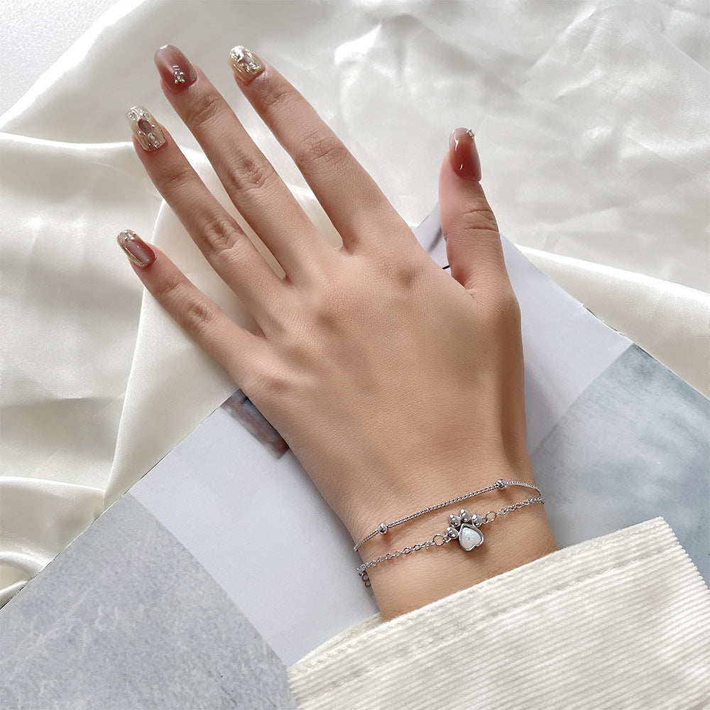 Stone Cat's Paw Sweet Double Layer Cat Bracelet Girlish Style Love