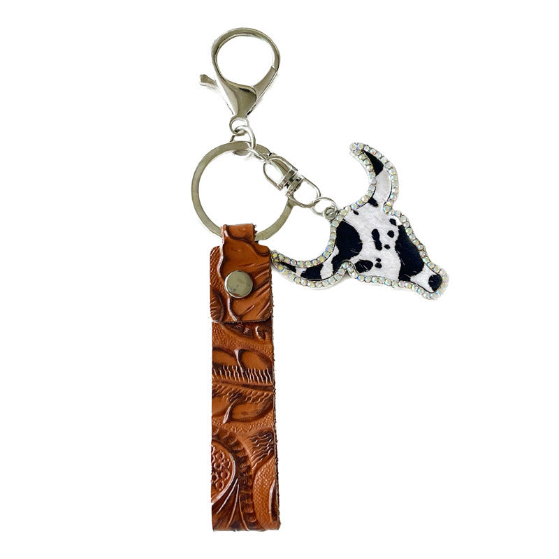 Red Brown Leather Keychain Ethnic Style