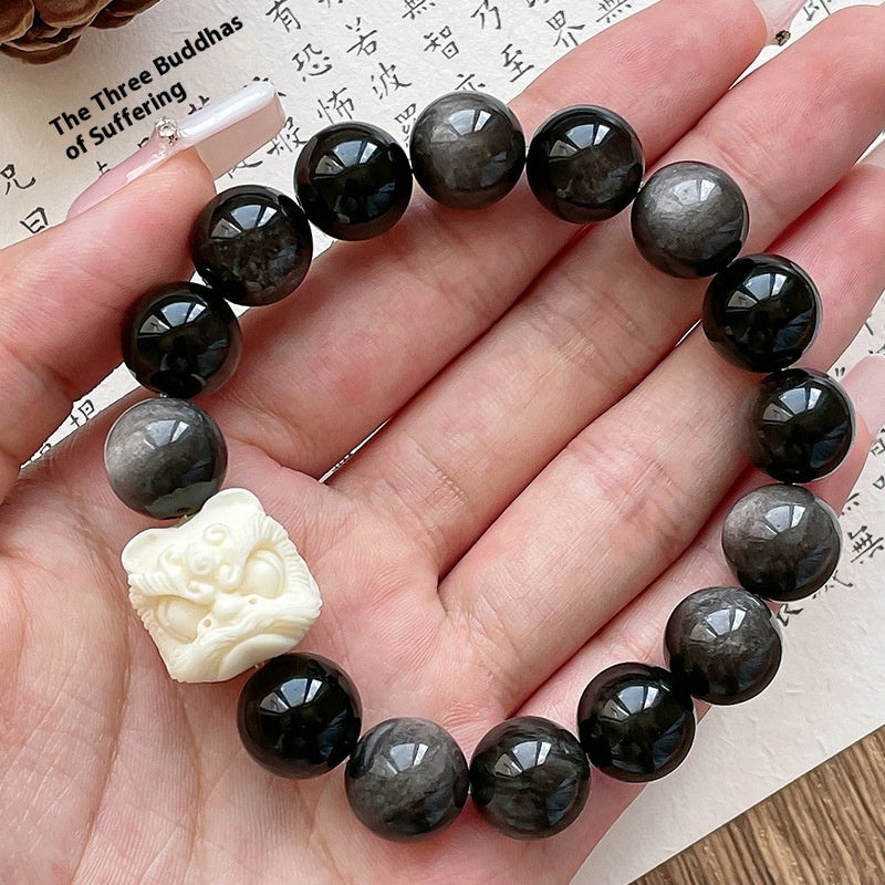 Xingshi Obsidian Single Circle Cultural Artifact Prayer Beads Bracelet Men