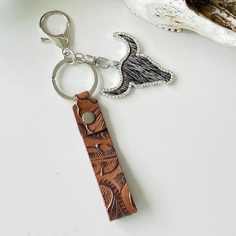 Fashion Red Brown Leather Keychain