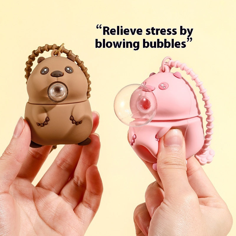 Groundhog Squeezing Toy Bubble Blowing Car Keychain Pendant