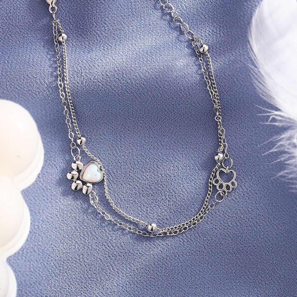 Stone Cat's Paw Sweet Double Layer Cat Bracelet Girlish Style Love