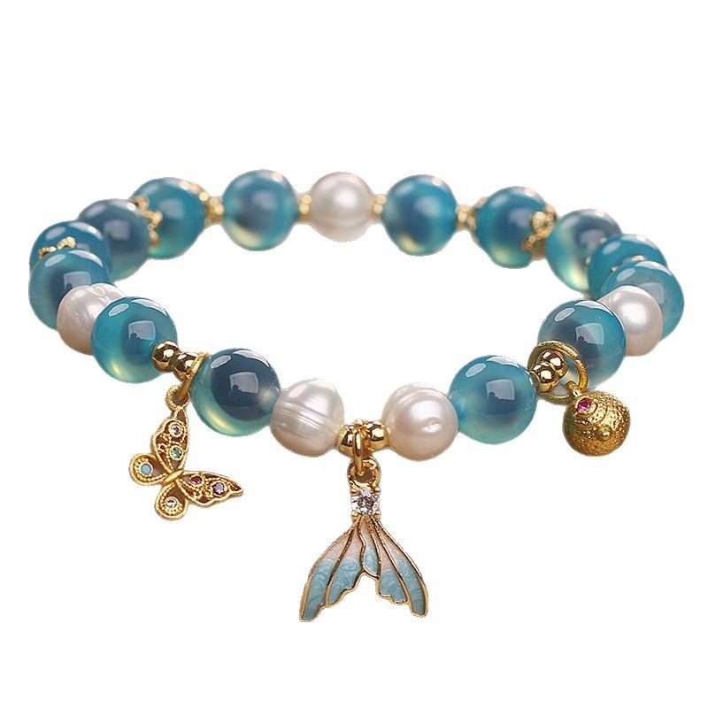 Dreamy Blue Sugar Agate Bracelet Women's Bangle Chinese Style