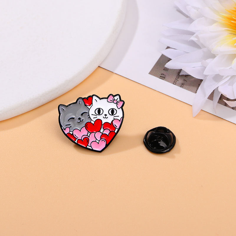 Creative Cartoon Cup Kitty Brooch Cute Love Heart