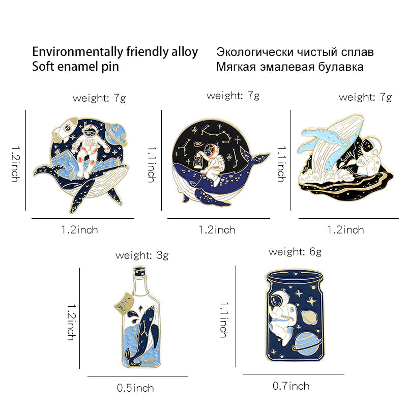 Cartoon Whale Astronaut Drift Bottle Badge Brooch