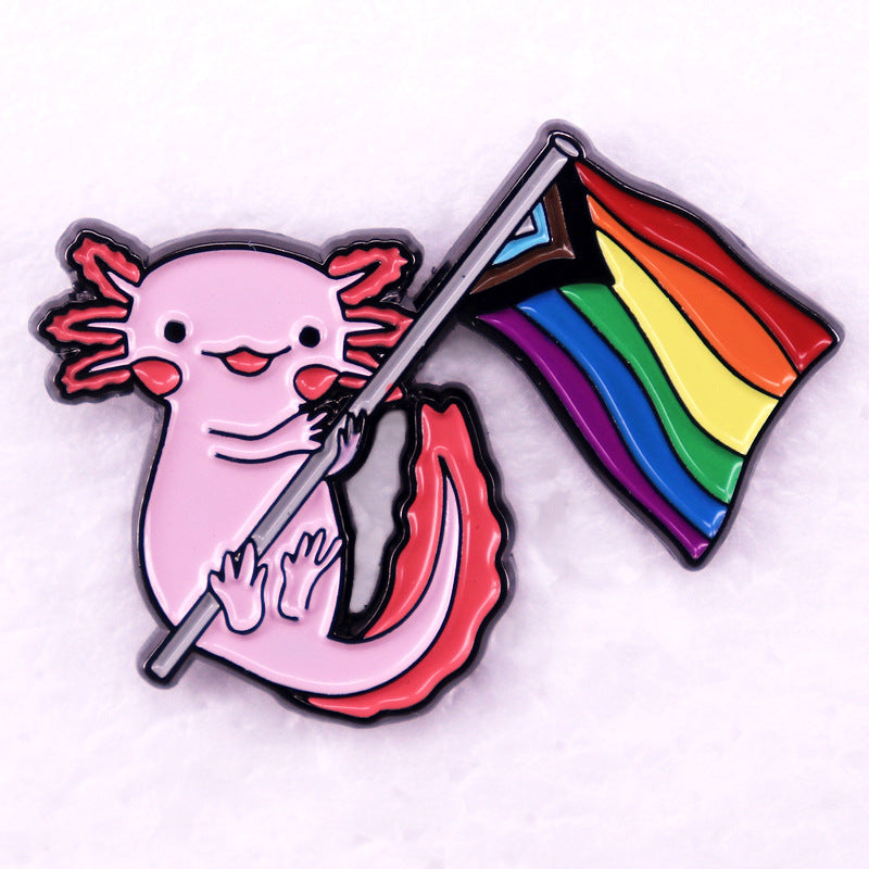 Cute Hexagonal Dinosaur Color Flag Brooch Badge