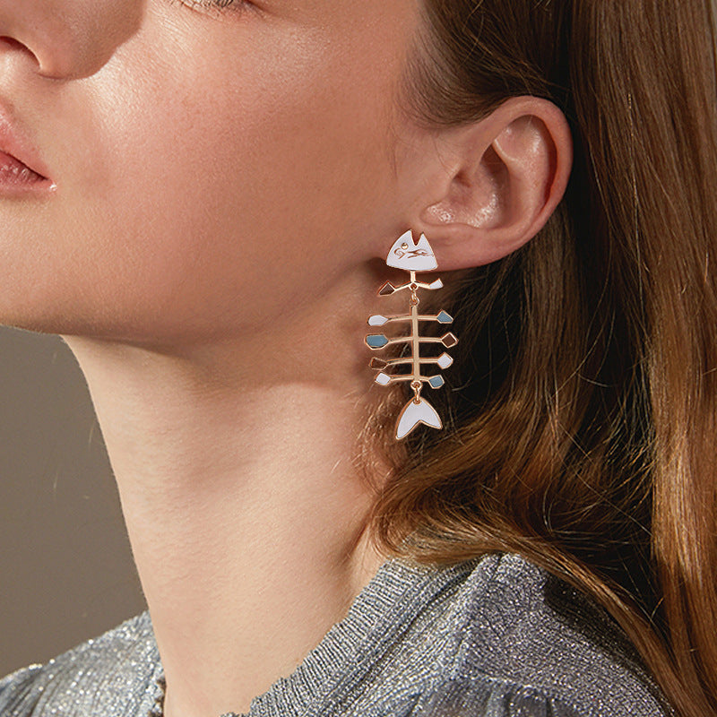 Fish Bone Earring Alloy Oil Dripping Personality