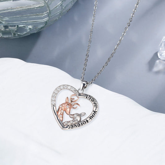 Sika Deer Jewelry Mother And Daughter Heart-shaped Pendant Necklace For Women